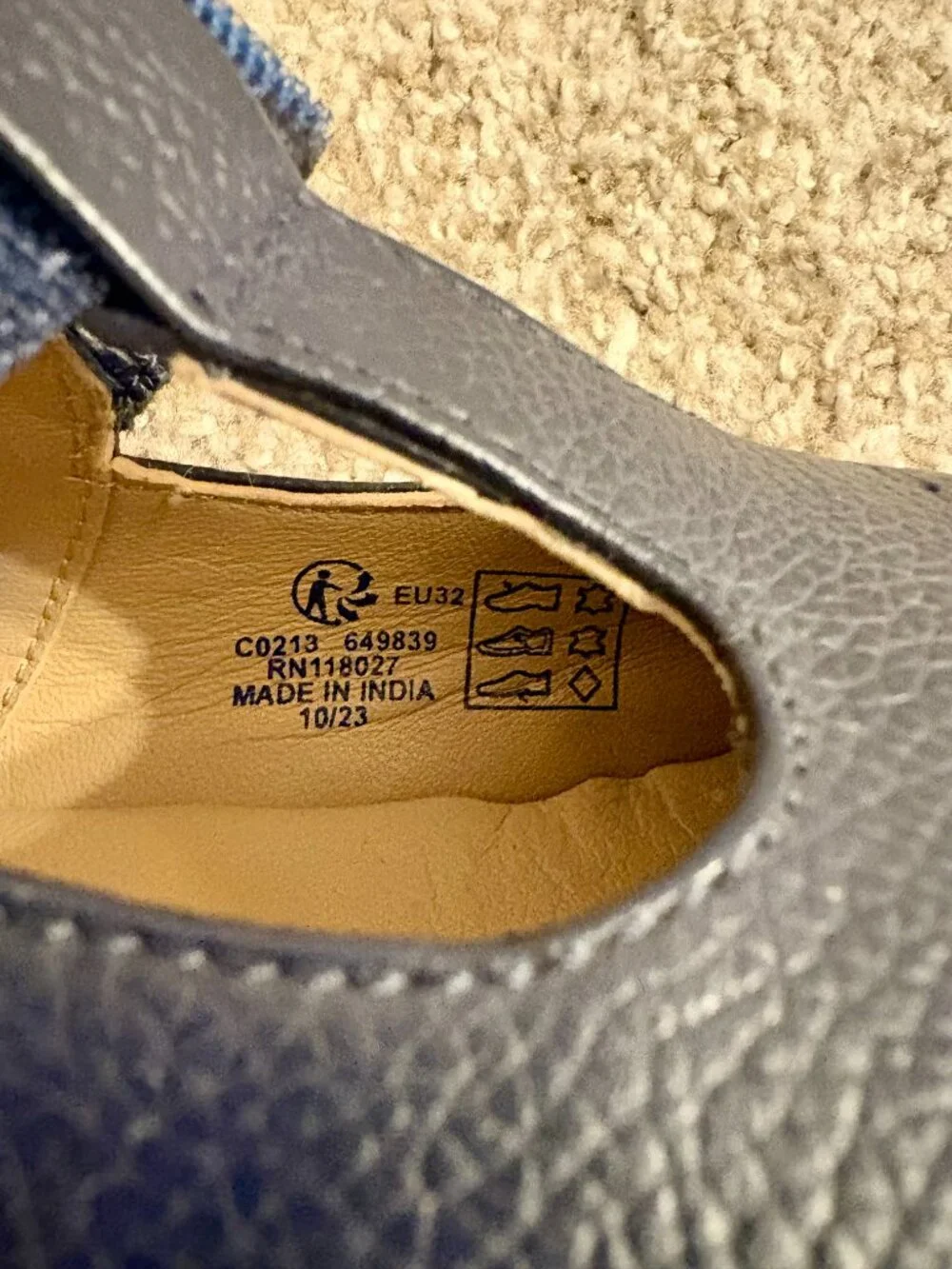 Navy Mini Boden Girls Leather T-Bar Mary Jane Flats Size EU 32 US 13.5 Leather